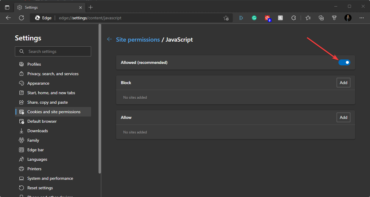 activer javascript microsoft edge