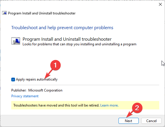 Apply repairs automatically and click Next.
