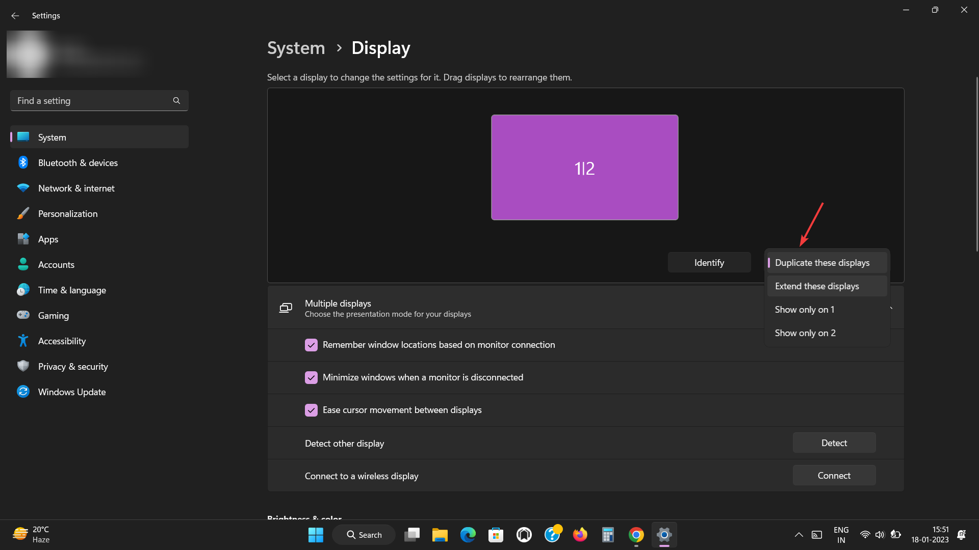 디스플레이 연결 해제 - Windows 11을 프로젝터에 연결하기