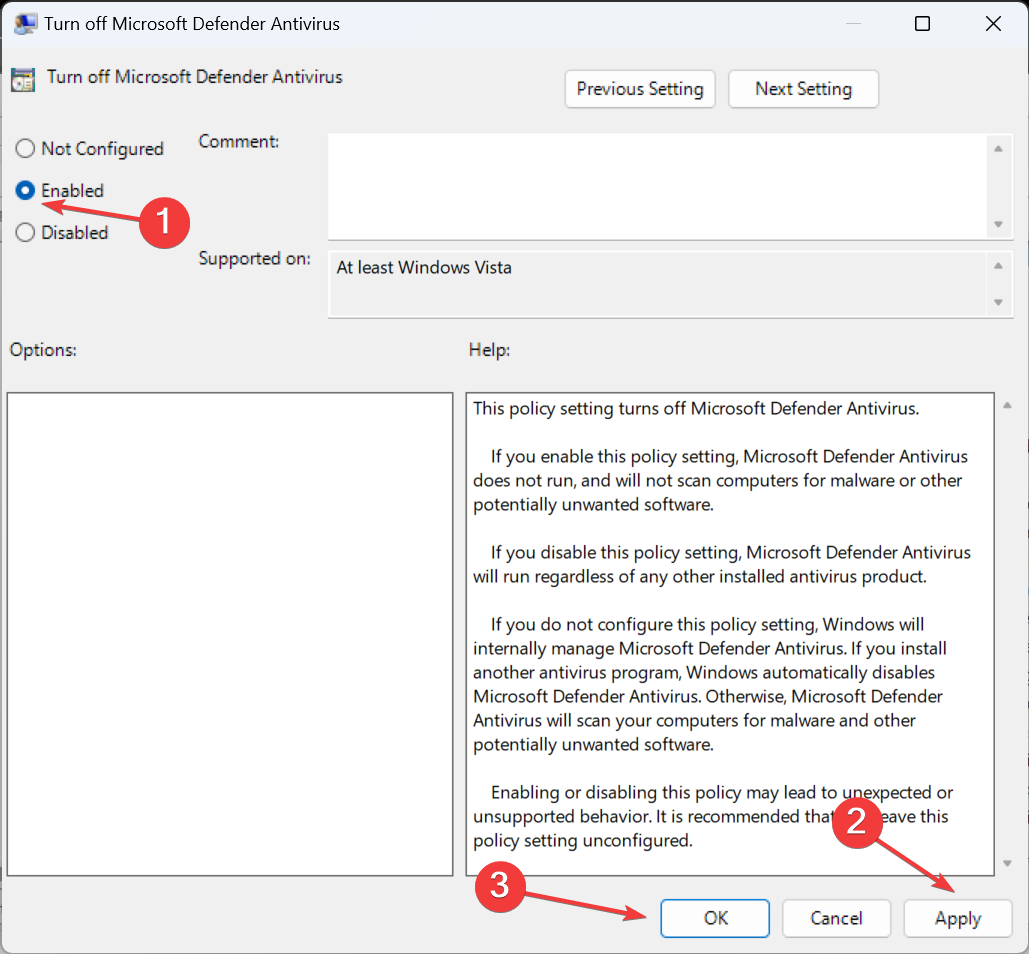 richtlinie, um windows defender vorübergehend zu deaktivieren