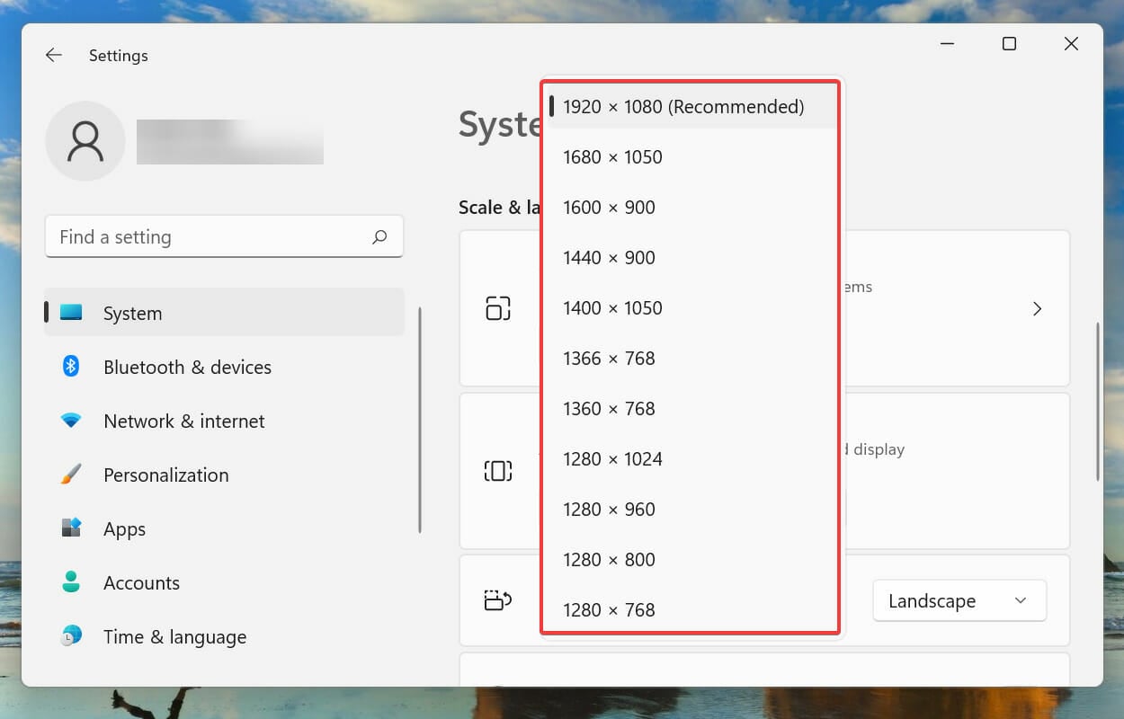 Windows 11 데스크탑 충돌 수정하기에 적합한 해상도 선택하기