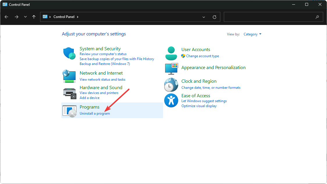 going uninstall program control panel