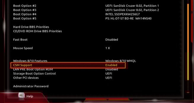 csm enable bios