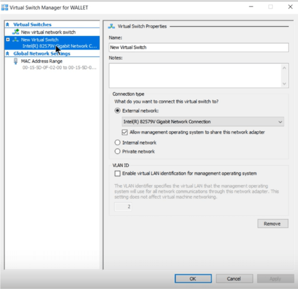 agregar adaptador de red a Windows 10 Hyper-V