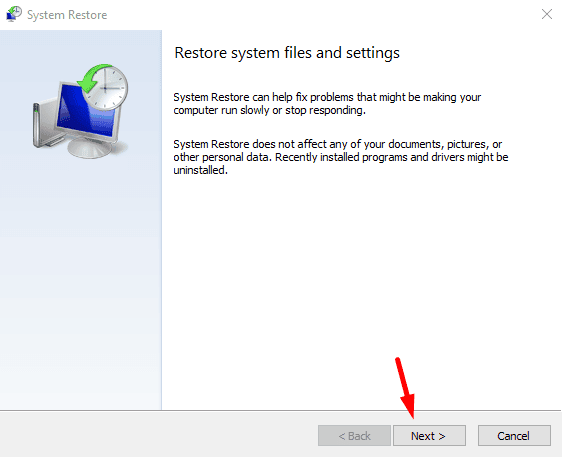 System Restore window