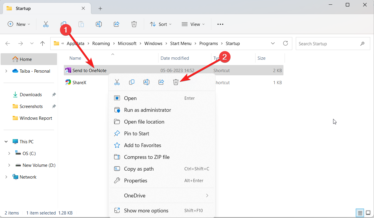 disable onenote startup