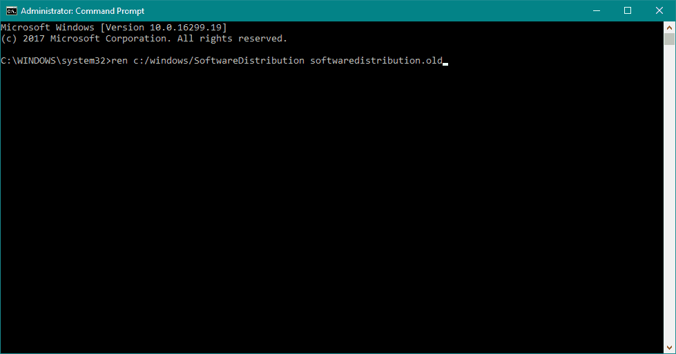 error de Windows Store 0x80073CFB renombrar la carpeta de distribución de software CMD