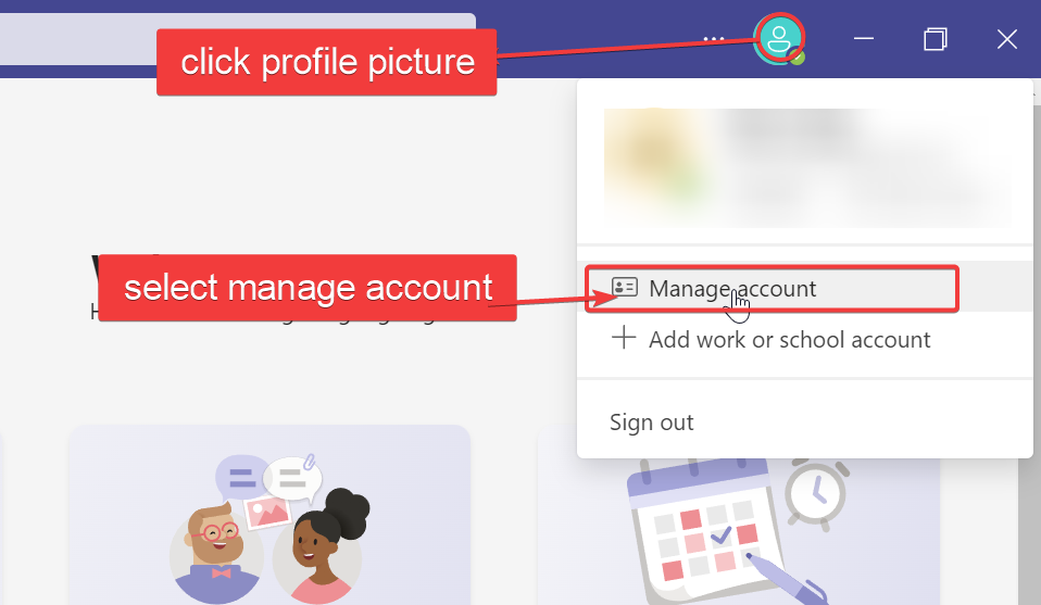 gerenciar conta do microsoft teams