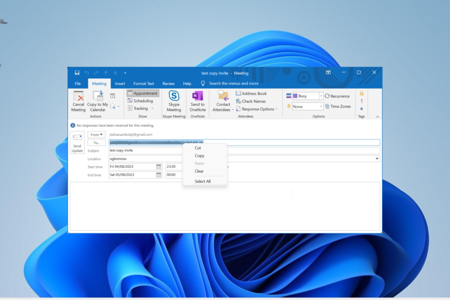 come copiare i partecipanti da una riunione di outlook