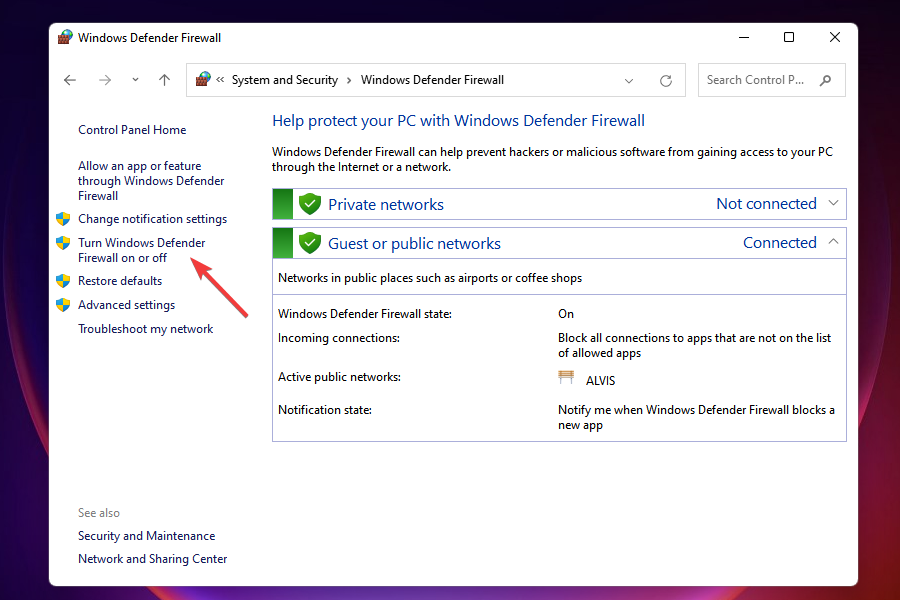 Disabilita firewall per risolvere il problema di velocità lenta di Internet su Windows 11