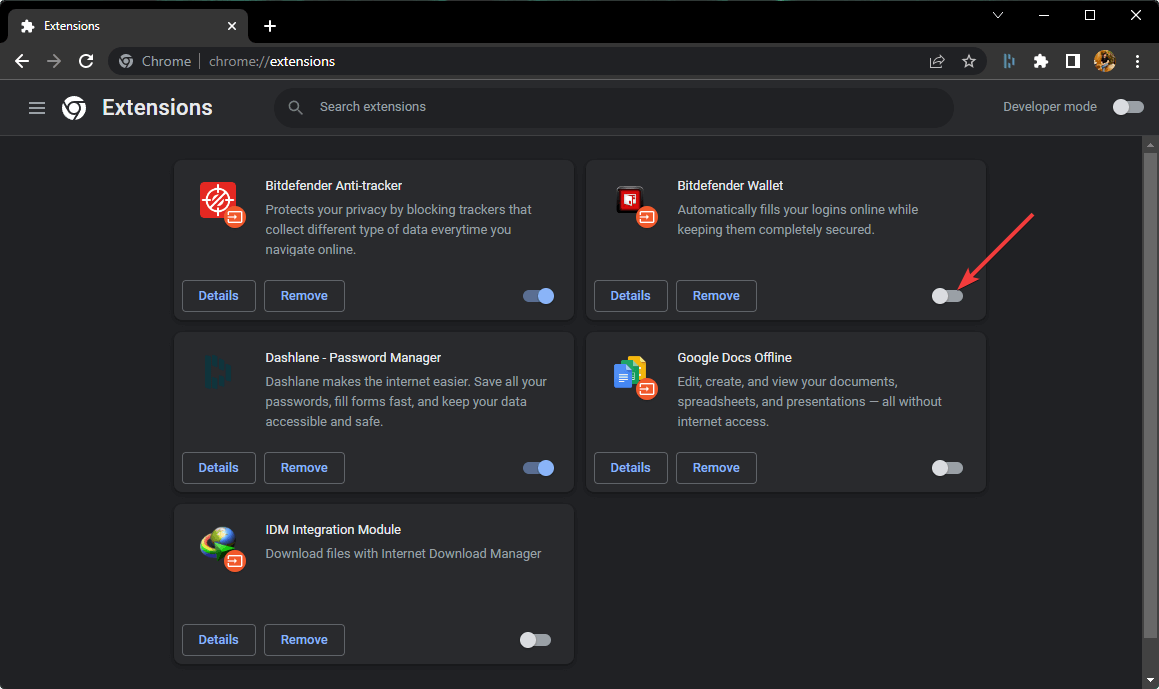 desativando extensão chrome