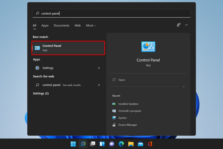 Buscar panel de control