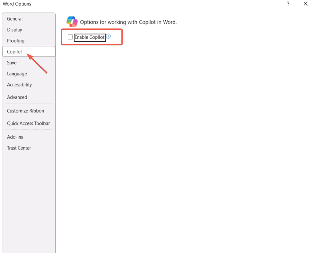 отключить copilot в word на Windows
