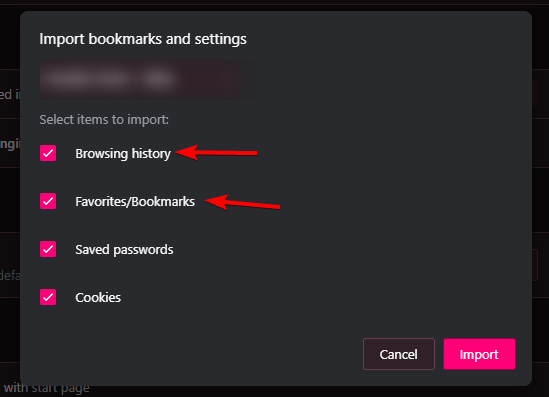 deaktivieren des browserverlaufs und lesebücher für den import opera gx