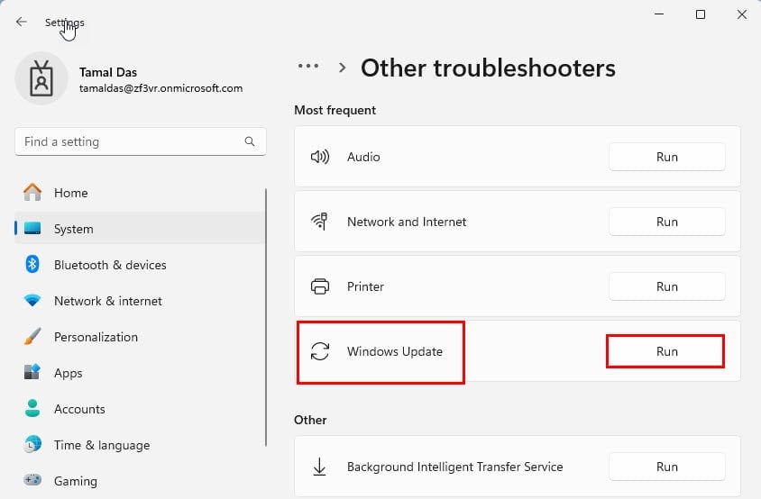 run update troubleshooters