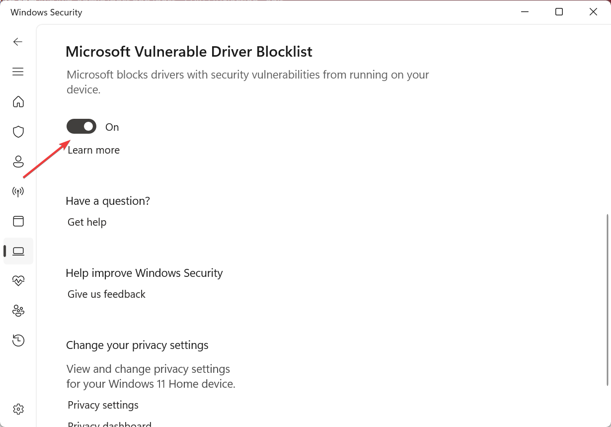 Microsoft 취약한 드라이버 차단 목록 활성화