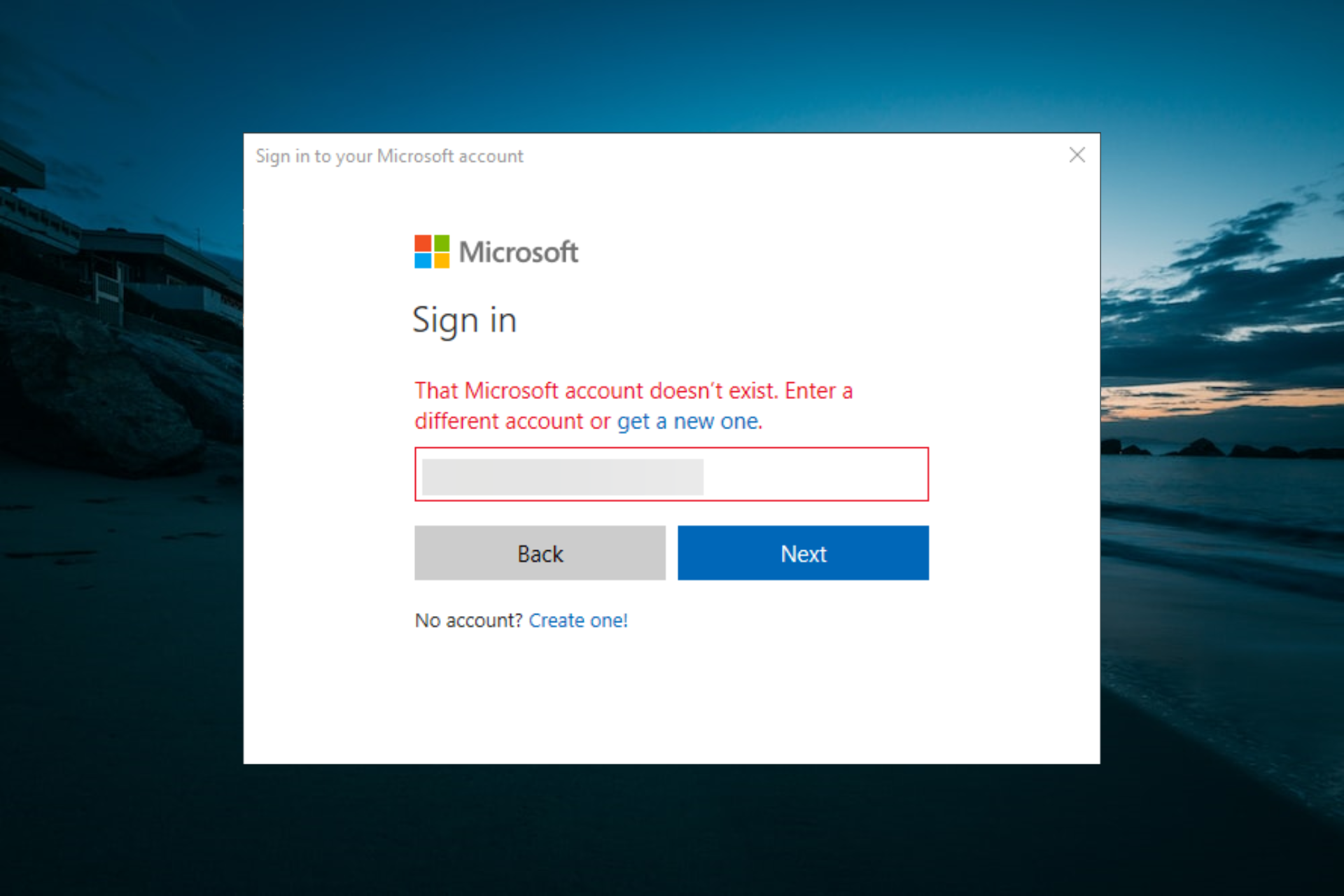 conta microsoft não existe