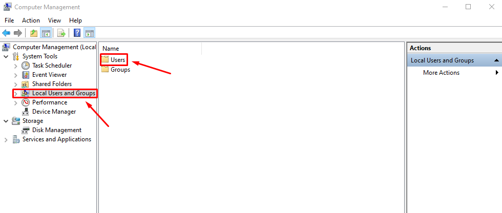 Haz clic en Usuarios y Grupos Locales