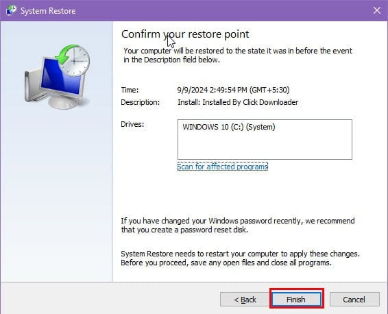 select restore point