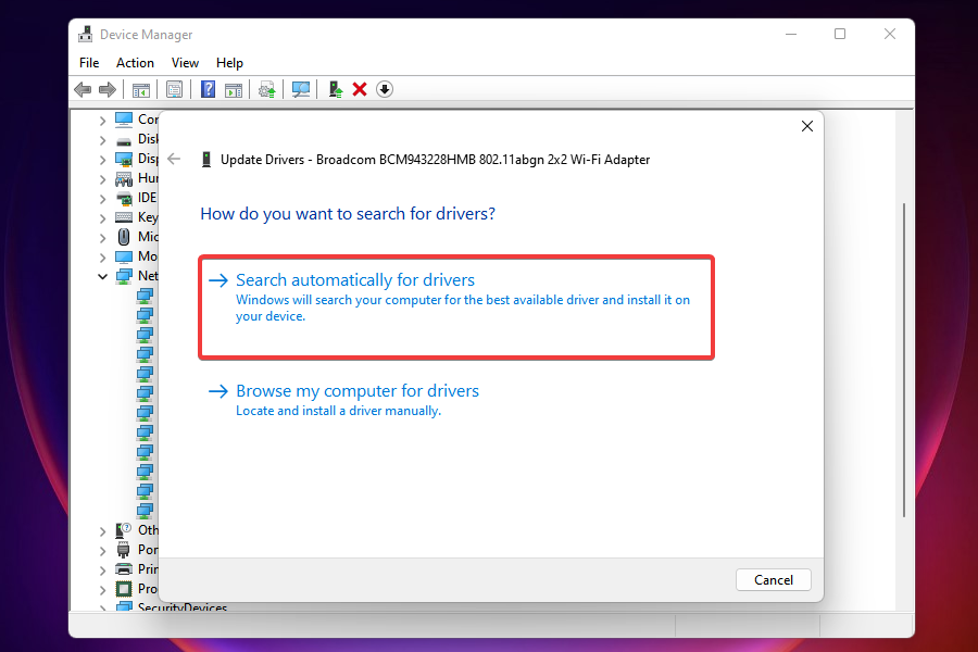 Search automatically for drivers