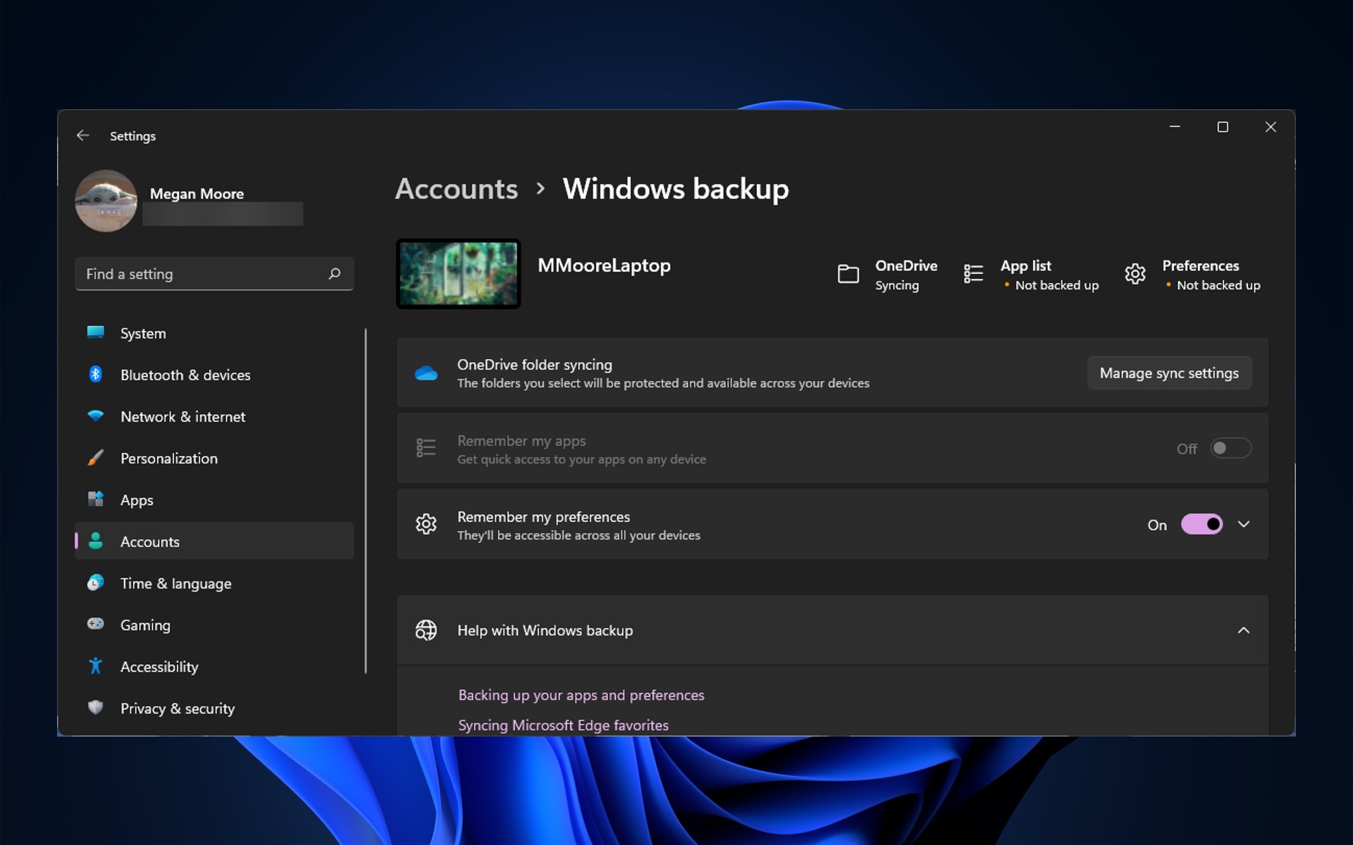 Thème Windows 11 non synchronisé.