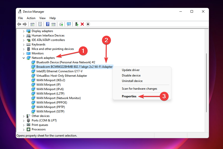 Wi-Fi adapter properties