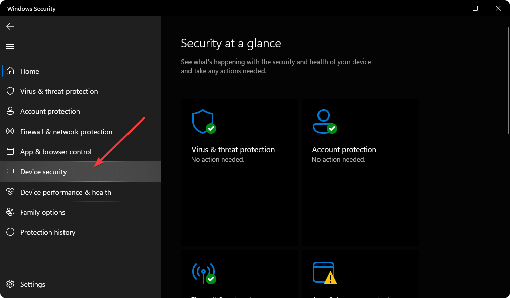 Gehen zu Gerätesicherheit in Windows-Sicherheit