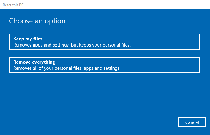 이 PC 재설정 창 0x803fb005 microsoft store
