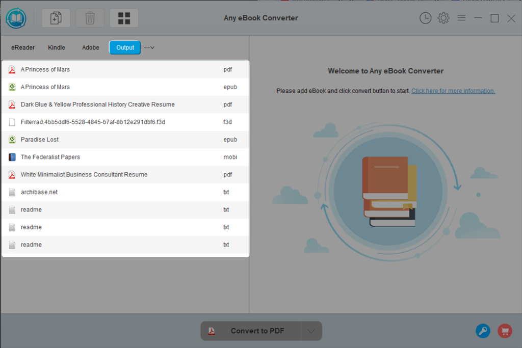 Dateien im Ausgabeverzeichnis von Any eBook Converter anzeigen