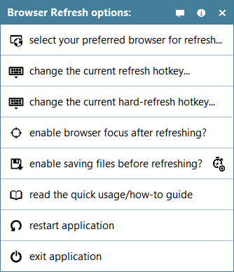 options de rafraîchissement du navigateur
