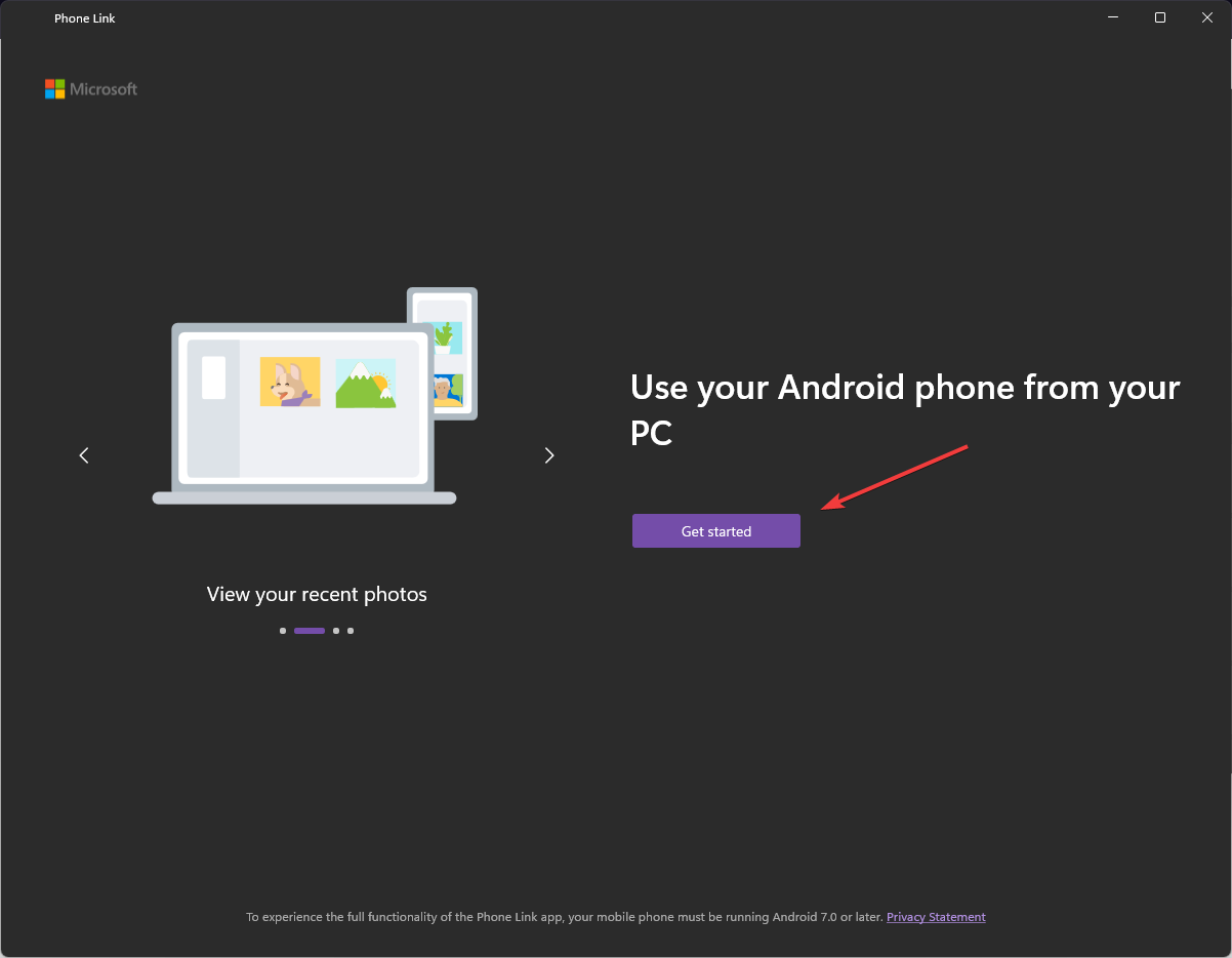 Click get started to set up Android phone.