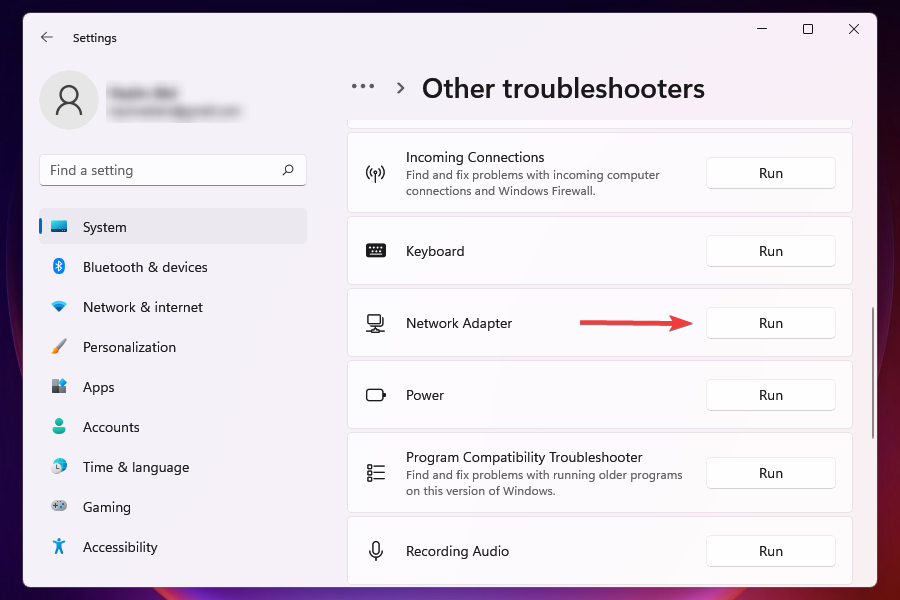 Network adapter troubleshooter