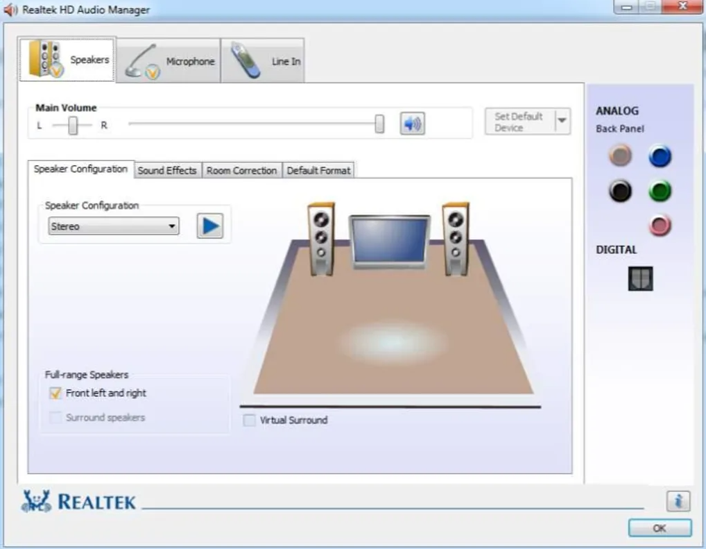 relatek hd audio manager 사용자 인터페이스