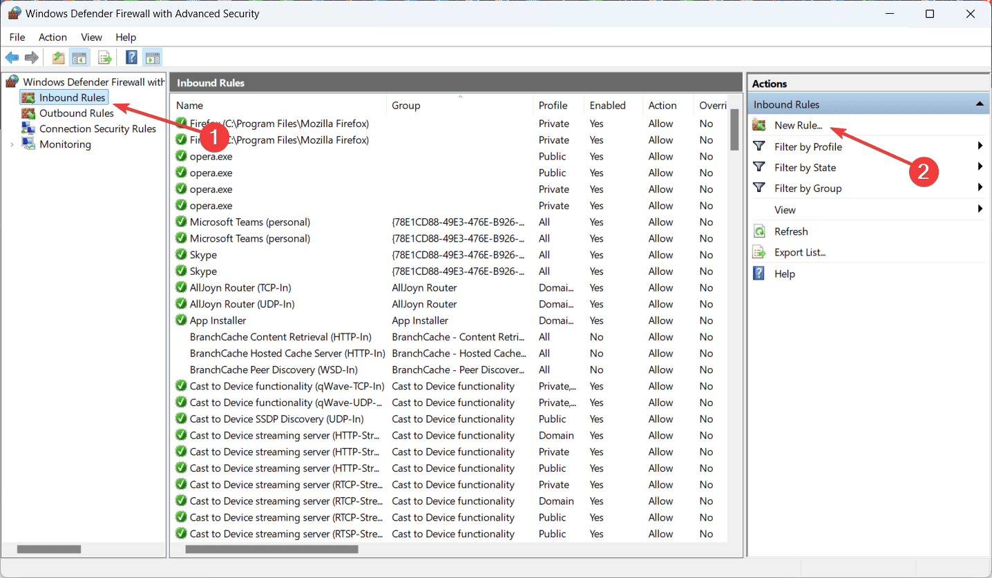 nova regra de firewall