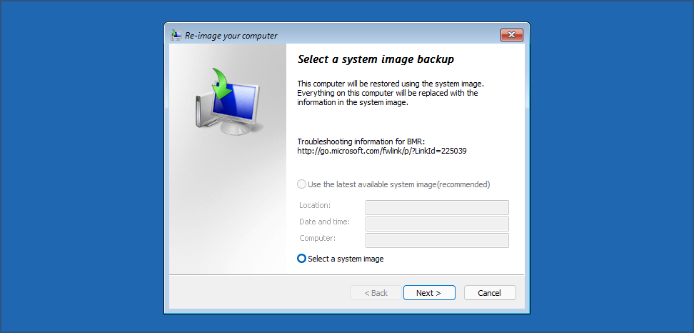 selecionar backup de imagem do sistema windows 11