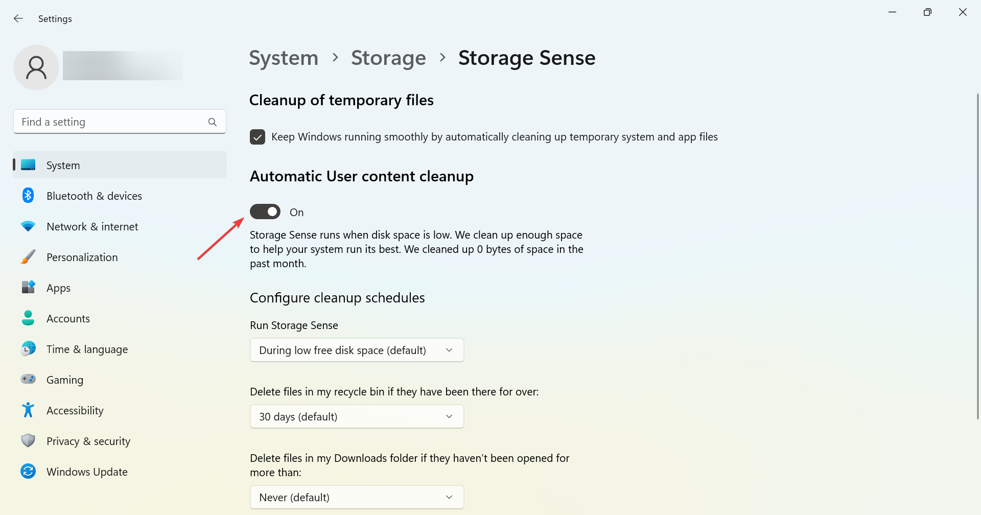 attiva per eliminare file cab temporanei di windows
