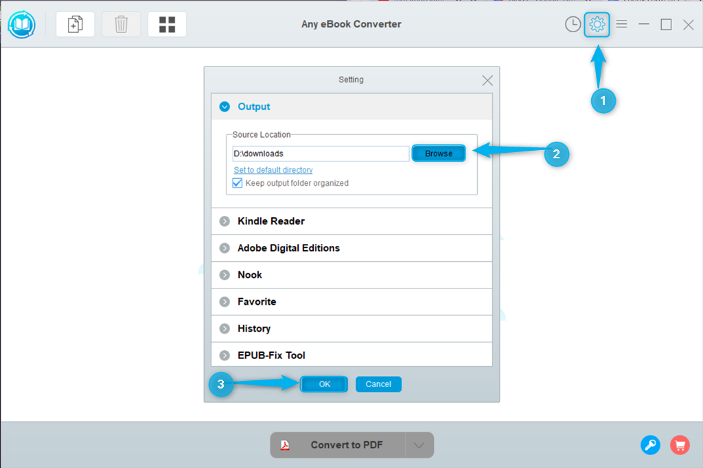 Einstellen des Ausgabeverzeichnisses in Any eBook Converter