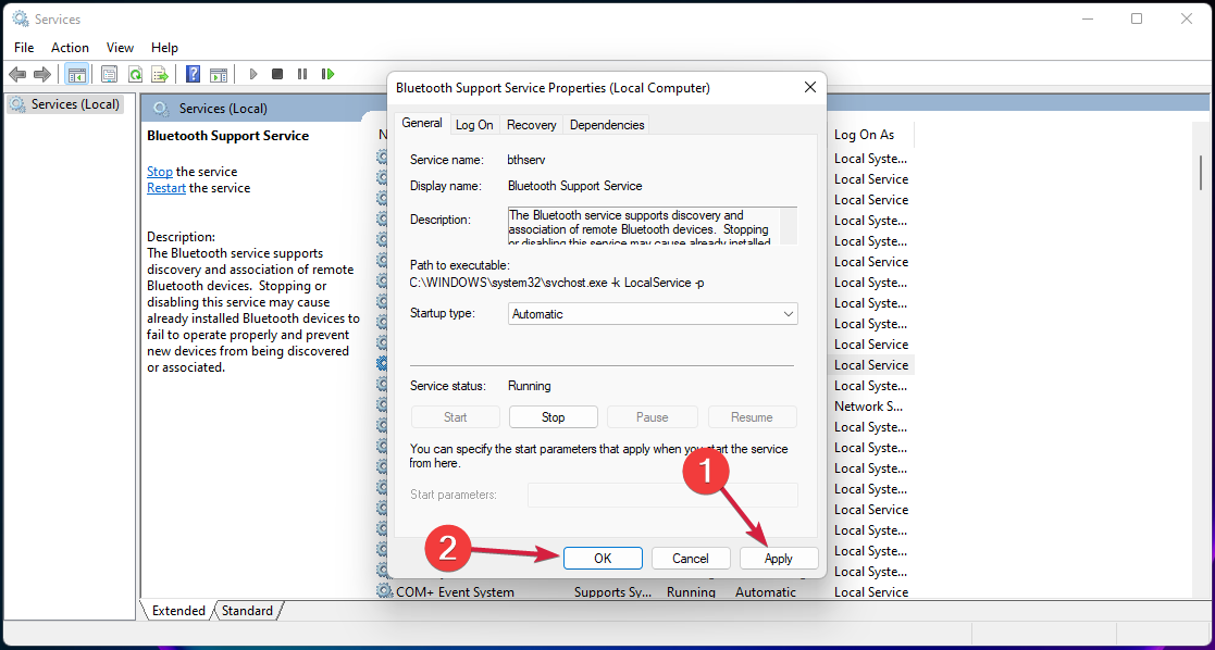 applica impostazioni bluetooth