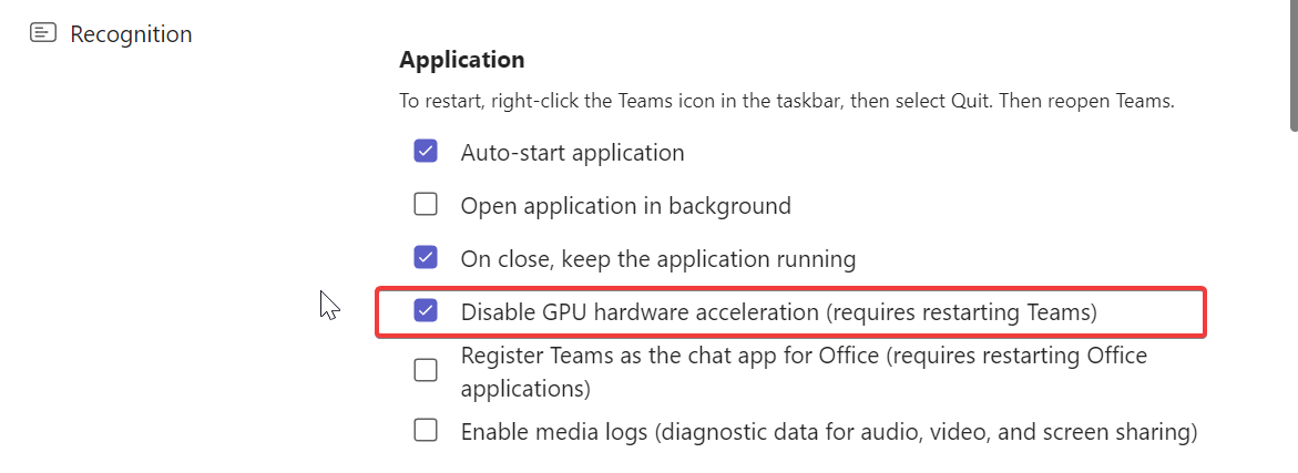 ms teams desativar aceleração de gpu