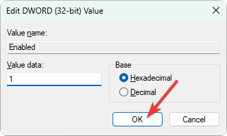 Wert 1 setzen und auf ok klicken dword 32 bit Windows-Registrierung
