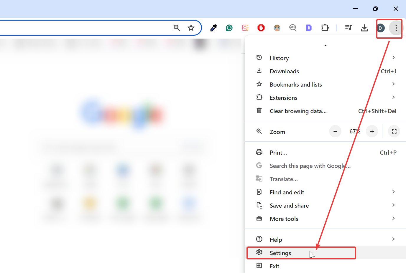 google chrome settings menu