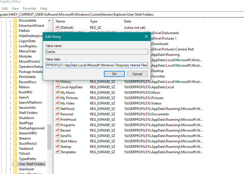Código de error 0x8024600e %USERPROFILE%AppDataLocalMicrosoftWindowsTemporary Internet Files