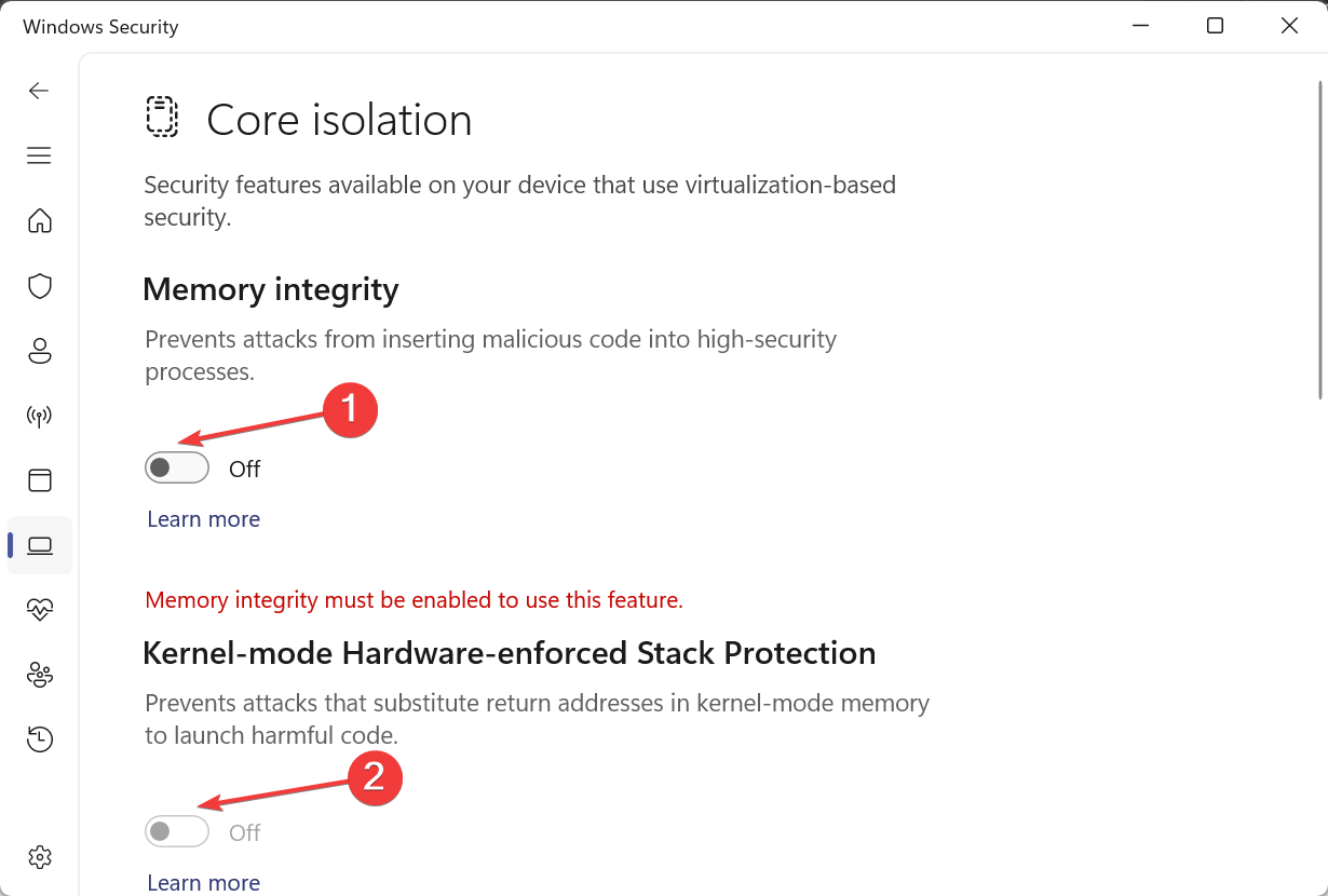 コアアイソレーションの最高のWindows Defender設定
