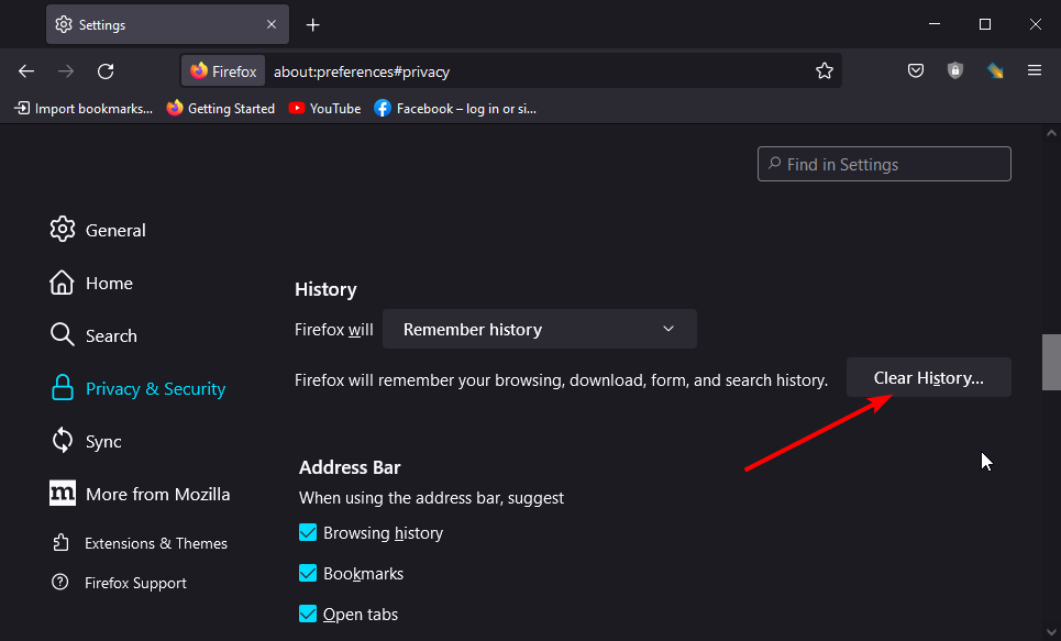 history button google search not working firefox