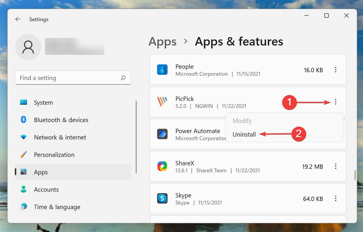 Windows 11 데스크탑 충돌 수정하기 위한 앱 제거