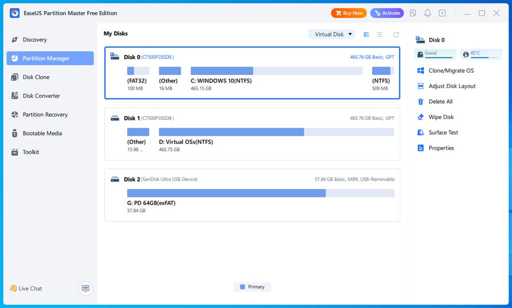 EaseUS Partition Master UI