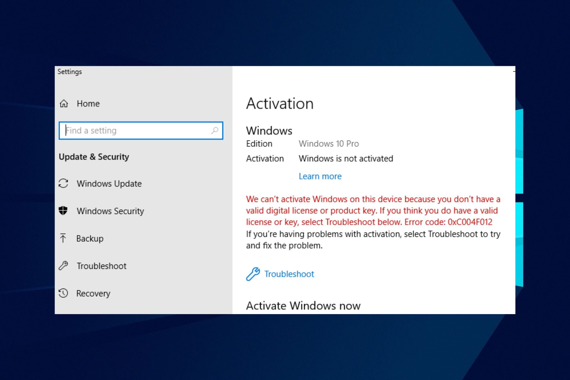 0xc004f012 windows 활성화 오류