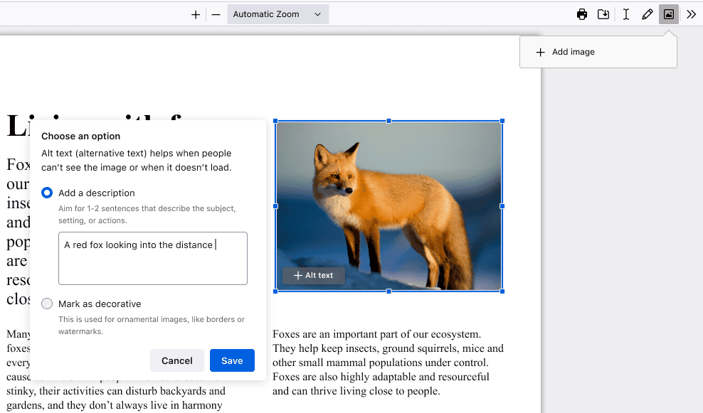 Texte Alt - modifier pdf dans firefox