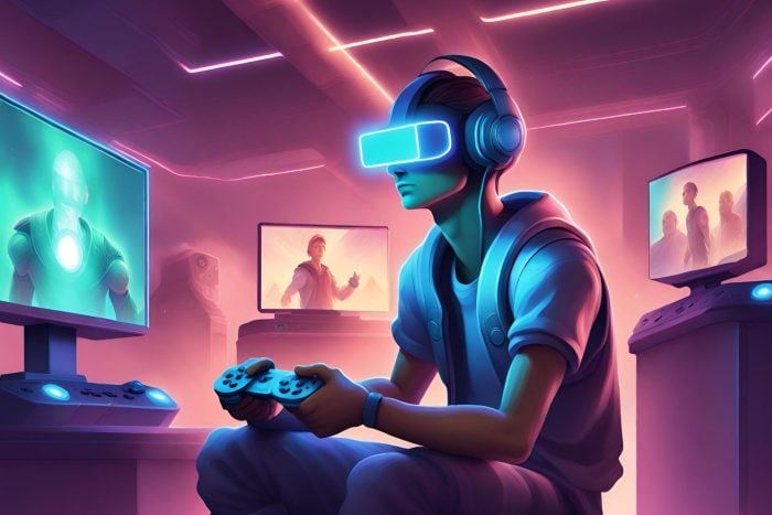 Ребенок играет в игры ИИ с консоли