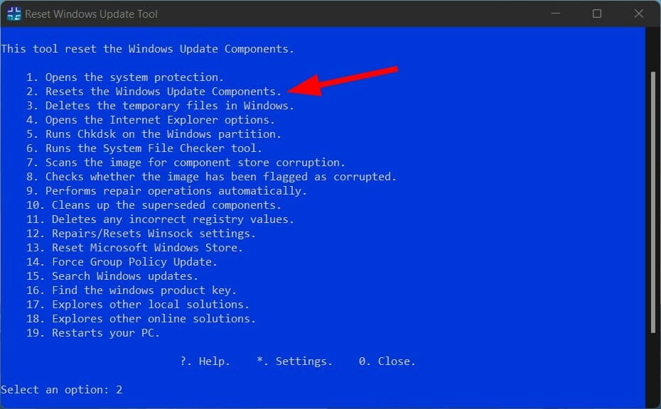 reset window update components